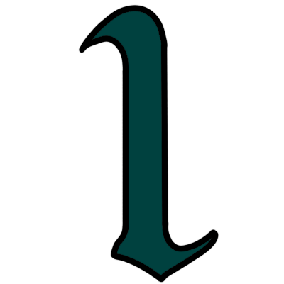 a gothic-style teal-coloured arabic numeral 1.